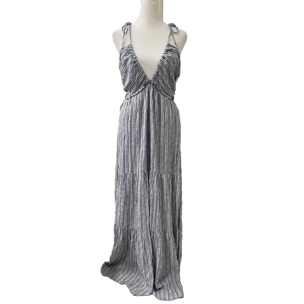 WISHLIST‎ Maxi Dress Medium Striped Halter Tie BOHO Ruffled Layered